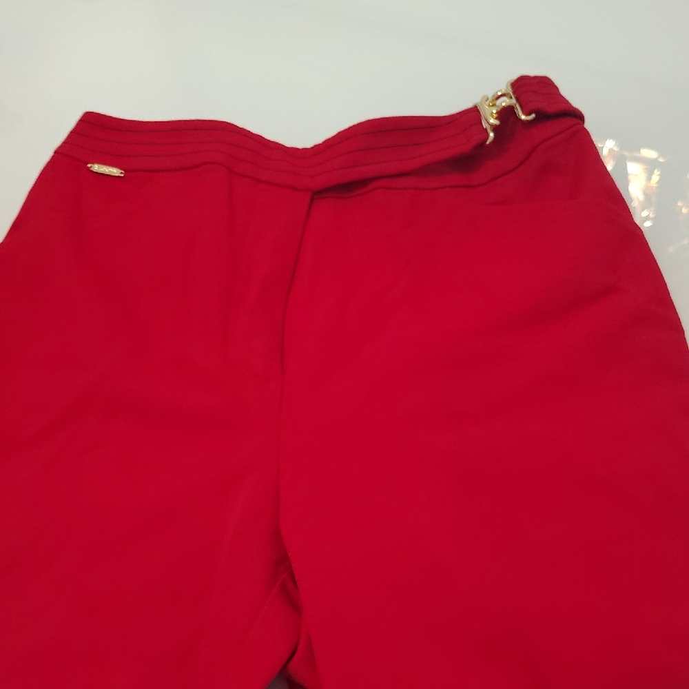 Vibrant Red Pants with Gold Detail